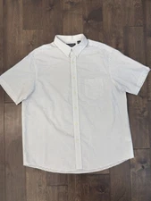 Roundtree & Yorke Mens Size XL White Striped Button Up Shirt Short Sleeve Pocket