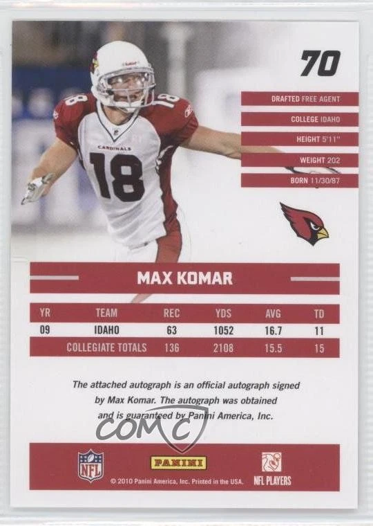 2010 Donruss Rated Rookie Box Set Auto Max Komar #70 Auto RC - Image 2 of 2