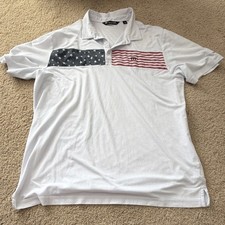 Travis Mathew White XXL Men's Polo Shirt Short Sleeve USA Flag Embroidered