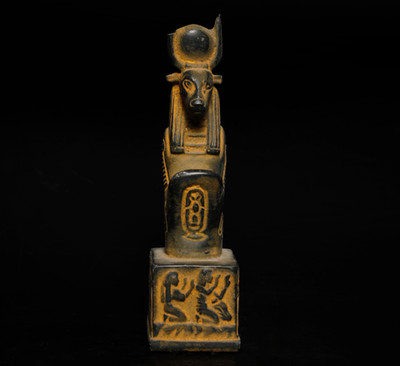 Alte ägyptische seltene Hathor Kuh Göttin Statue schwarzer Stein Artefakt Figur