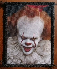 Pennywise The Clown IT, BLACK BORDER, SEW ON WOVEN Horror PATCH Custom Stephen K