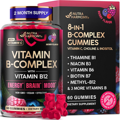Vitamin B-Complex Gummies for Women & Men - Vitamin B12, B1, B2, B3, B5, B6, B7