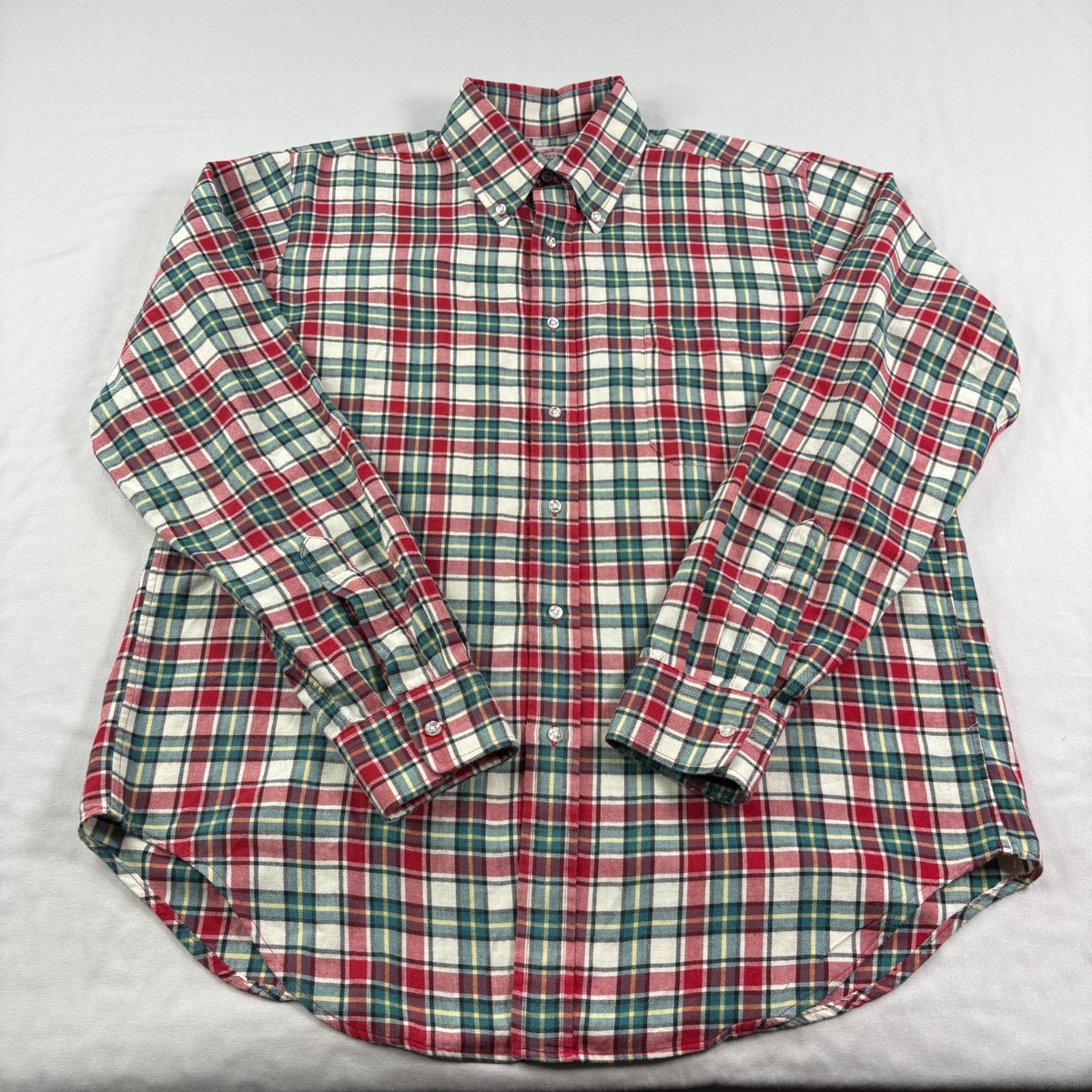 Vintage Brooks Brothers Shirt Mens 16.5 Red Green Plaid Cotton