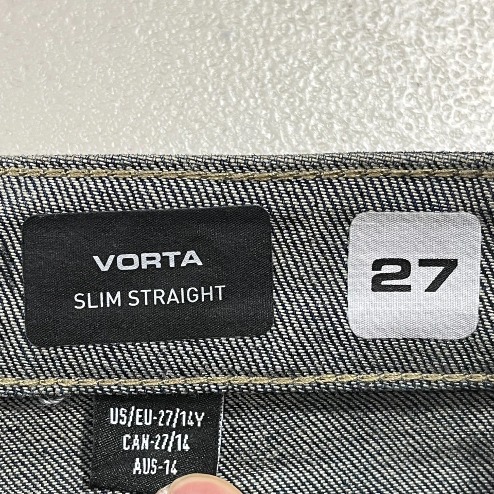 Pantalones de mezclilla Volcom para niños 27 14 años jóvenes Vorta ajustados pierna recta elásticos occidentales Y2K Foto 3 de 4