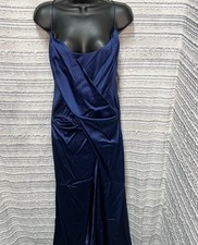 Nicole Miller Collection Silk Draped Maxi Gown Navy Blue Sz 4 NWT Formal Dress