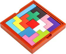Wooden Puzzle Pattern Blocks Brain Teasers Game 3D Russian Building Toy Geometri