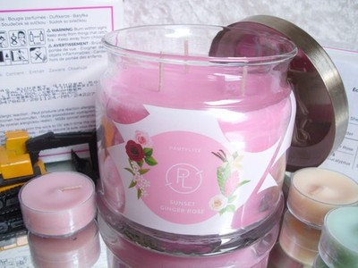 PartyLite SUNSET GINGER ROSE 3-Docht Duftwachsglas + 12 Teelicht OVP G732140 