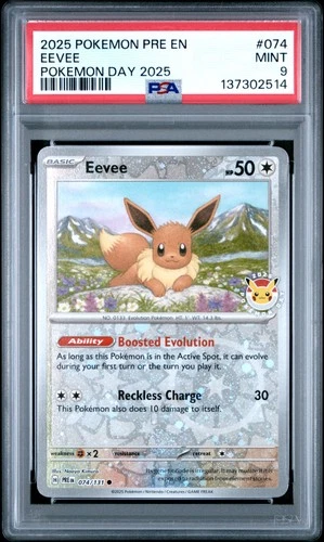 2025 POKEMON PRE EN-PRISMATIC EVOLUTIONS POKEMON DAY 2025 #074 EEVEE PSA 9