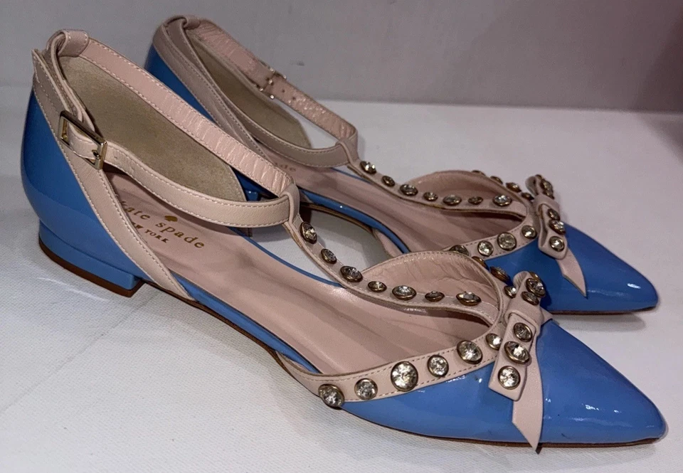 KATE SPADE NEW YORK Becca Jewel Designer Old Money T-Strap Point Flat 8B - Image 2 of 4