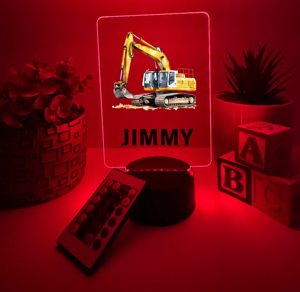 UV Printed Excavator Light Up, Personalized FREE, LED Lamp, Kid Friendly - Image 3 of 4