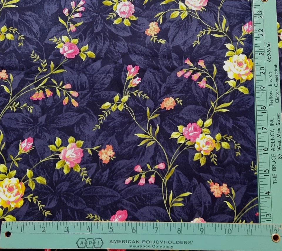 2 Yds+6"x44" Andover Fabrics #7815 Kathy Hall Black w/Multicolor Flowers Cotton - Image 3 of 4