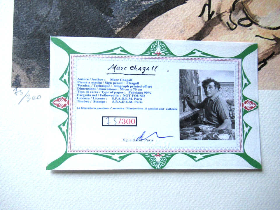 MARC CHAGALL: Schöne Lithographie limitiert auf 300 Exemplare, signiert, 50x70cm - Bild 4 von 4