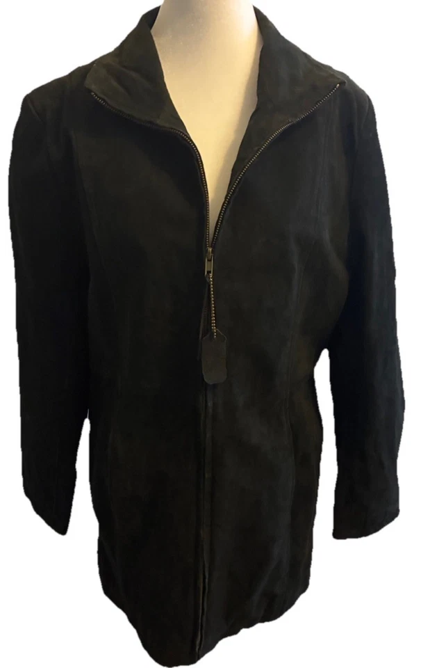 Chaqueta De Colección Genuina 100% Cuero Gamuza Negra Mujer M Western Años 90 Grunge Retro Foto 2 de 4