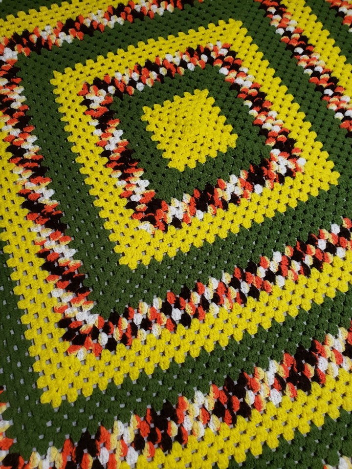 Vintage Afghan Crochet Throw Blanket Granny Stripe 51X51 Multi Color