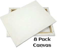 8 Piece 16x20" Artist Canvases Pre-Stretched Cotton Duck Double Acrylic Gesso 