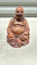 Hand Carved Wood Laughing Buddha statue 4,5in