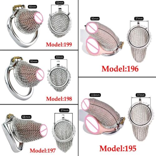 Stainless Steel Chastity Cage Long Mesh Smooth Control Anti Peni Rings Binding - Picture 8 of 26