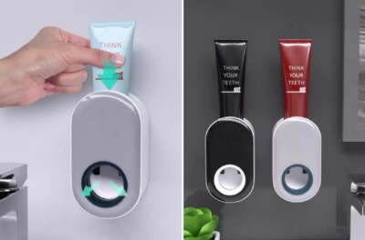 Wall Mounted Automatic Toothpaste Dispenser Hands Free Squeezer Holder No Drill