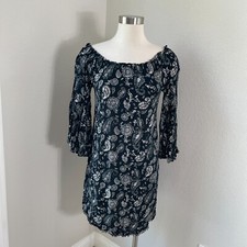 Knox Rose Womens Small Off Shoulder Bell Sleeve Dress Boho Floral