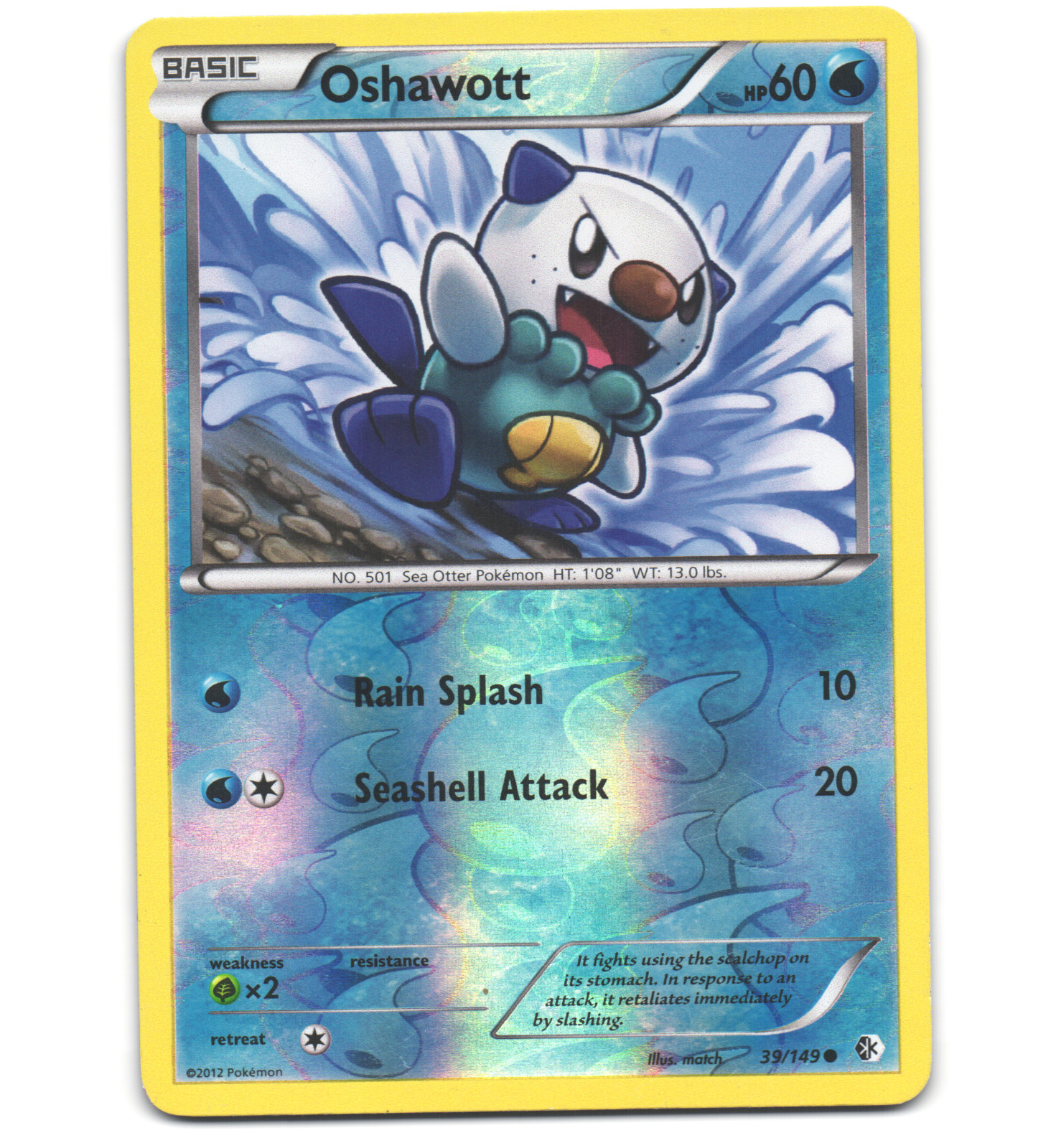Pokemon 2012 Moderate Play Oshawott Boundaries Crossed REVERSE 39/149 Card