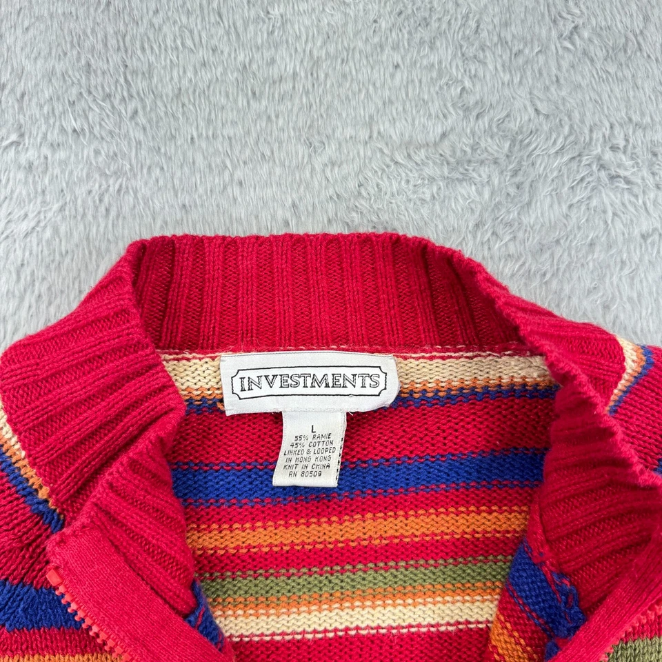 Suéter de malha listrado vintage feminino grande zíper completo abstrato colorido Investimentos - Imagem 2 de 4
