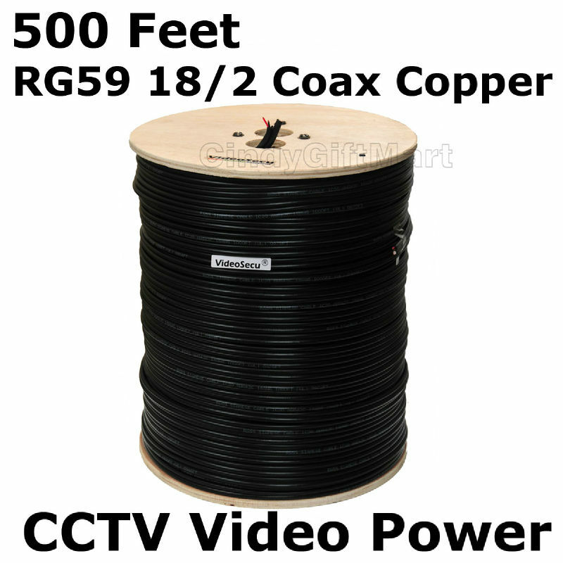 Security Camera siamese cable power video RG59 18/2 CCTV 500ft copper Coax 1F2