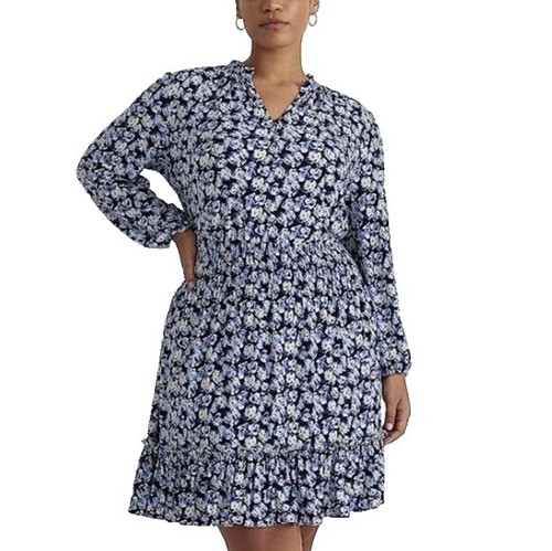 Lauren by Ralph Lauren Cocktail Dress Pleated Mesh Fit Flare Long Sleeve  Ruffle | eBay