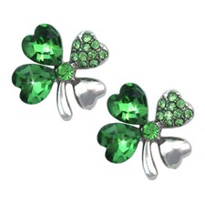 Heart Shape 4 Leaf Clover Irish Shamrock Stud Earrings St. Patrick's Day Gift