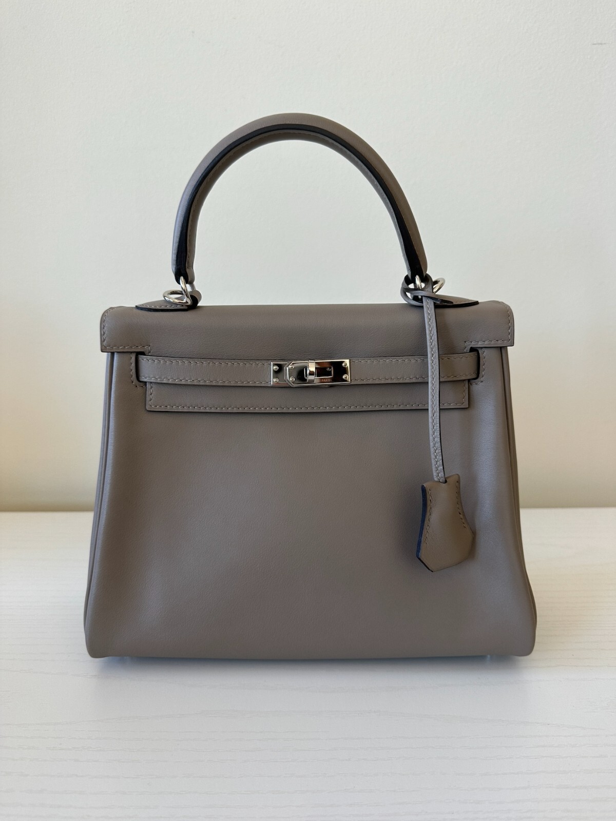AUTHENTIC HERMES GRIS ASPHALT RETOURNE BIRKIN 25 BAG KELLY TOTE PALLADIUM