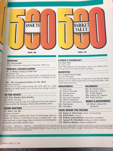 Vintage Forbes Special Issue 1988 Magazine - 500s Annual Directory - Picture 3 of 3