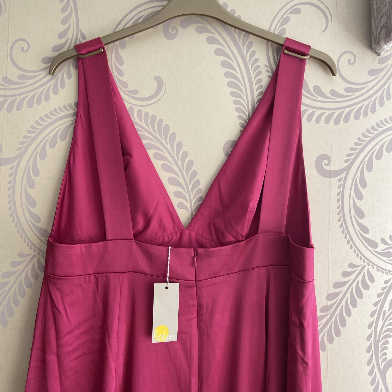 BODEN Sleeveless Fit & Flare Party Dress UK 20R Hot Pink Satin Midi RRP £190 NWT image 4