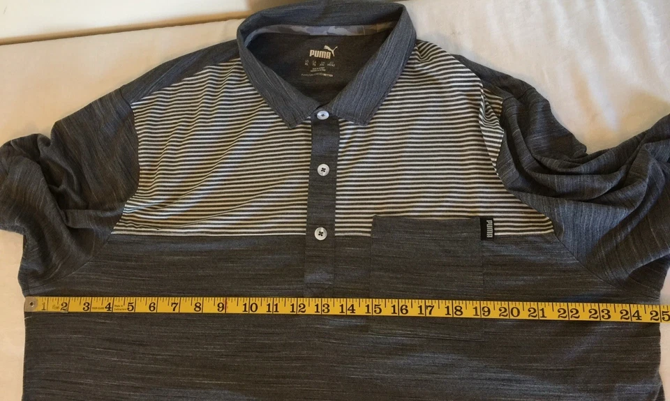Camisa Puma XL Gris Rayas Hombres S/S Polo Manga Corta S/S con Bolsillo 6% Elastano Foto 4 de 4