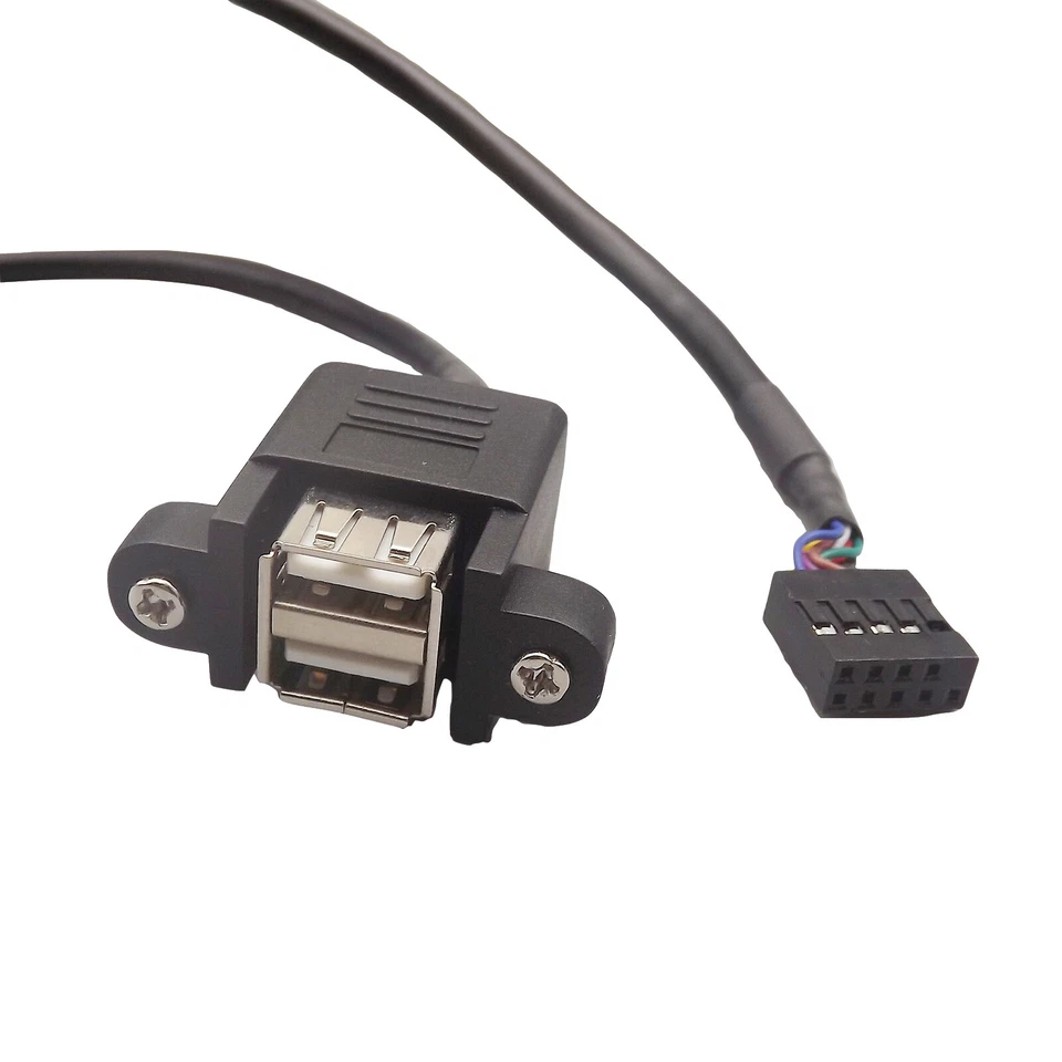 50cm 2 USB 2.0 A Female Panel Mount To Motherboard 9 Pin PCB Socket Header Cable - Image 3 of 4