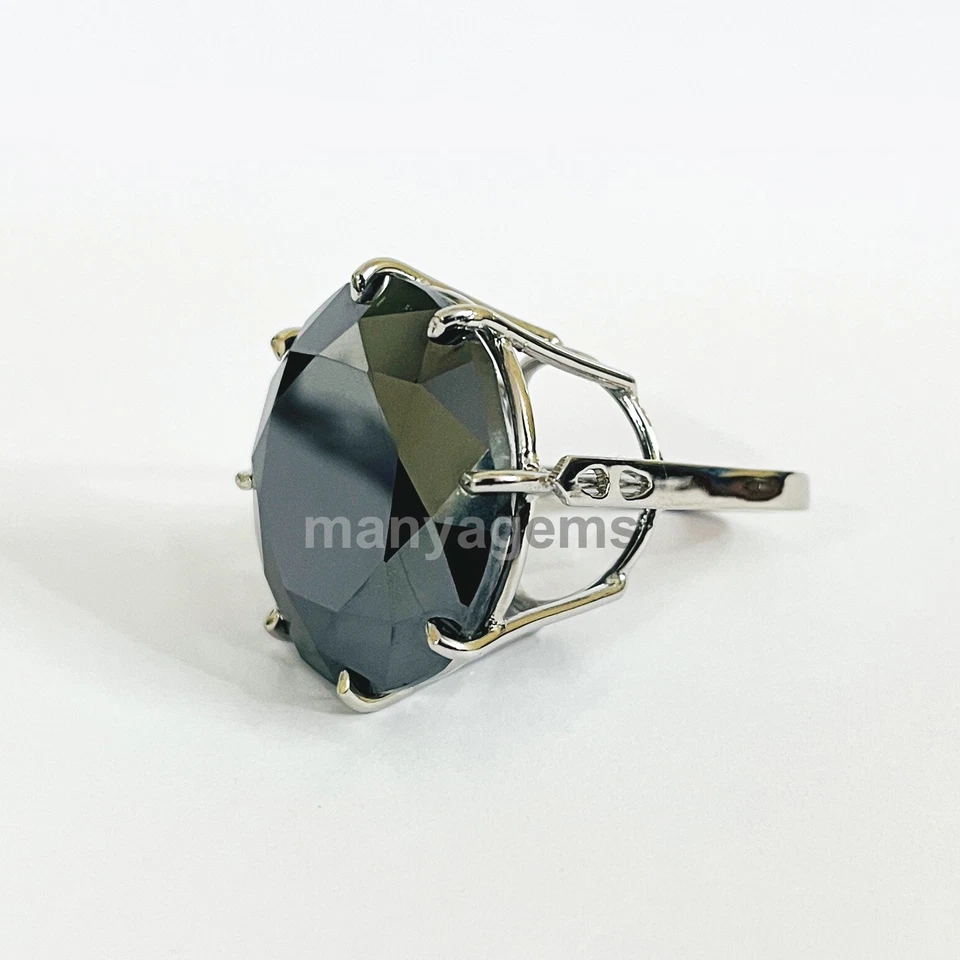 Certified 100 Ct Round Black Diamond Ring In 925 Sterling Silver For Gift - Image 4 of 4