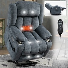 Chenille Power Lift Recliner Chair 8-Point Vibration Massage and Lumbar Heating