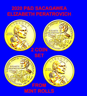 2020 P&D SACAGAWEA NATIVE AMERICAN 2 COIN SET FROM MINT ROLLS ONLY