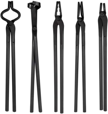 5Pcs Knife Making Tongs Set Bladesmith Blacksmith Tongs for Anvil Vise Forge