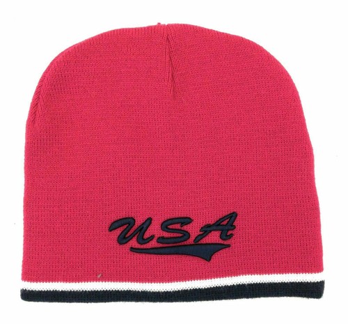 Colosseum Athletics Mens Red Beanie with Blue and White Stripe USA One Size - Picture 11 of 12
