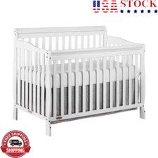 5-In-1 Convertible Crib W/4 Mattress Height Positions Sleeper Baby Bed Durable
