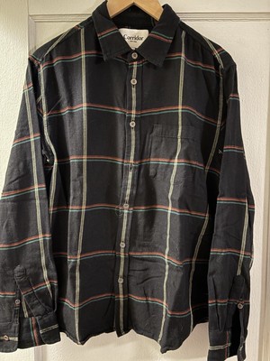 Corridor NYC Plaid Flannel Button Up Black Collared Shirt Medium