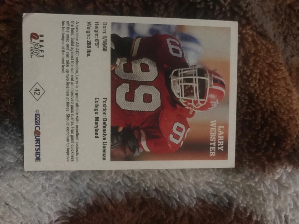 Tarjeta de fútbol americano Larry Webster University of Maryland Draft Pix Courtside 1992 Foto 2 de 2