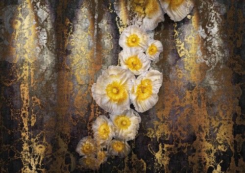 Floral photo wallpaper 144x100 inch luxury gold brown wall mural | No adhesive - Picture 2 of 5