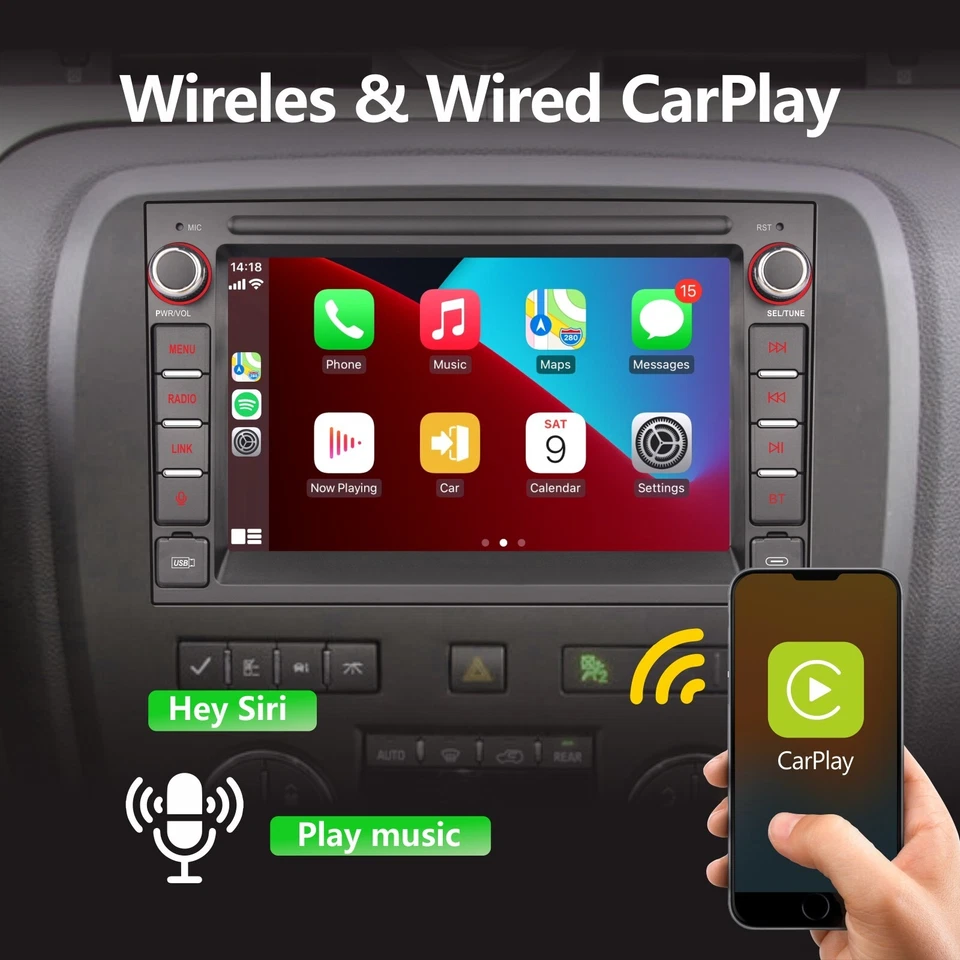 Estéreo de carro para GMC Yukon Chevrolet Chev Buick CarPlay Android Auto alta potência BT - Imagem 2 de 4