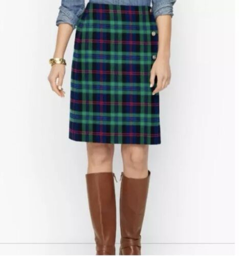 Talbots Wool Skirt Tartan Plaid Sz 8 Button Accents Academia Preppy Old Money