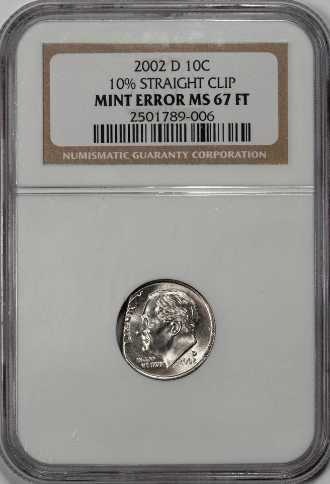 2002 D NGC MS67 FT 10% Straight Clip Dime Mint Error Rare Date - Image 3 of 4