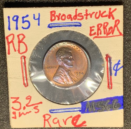 1954 1c Lincoln Cents Broadstruck Rare Error - Picture 6 of 10
