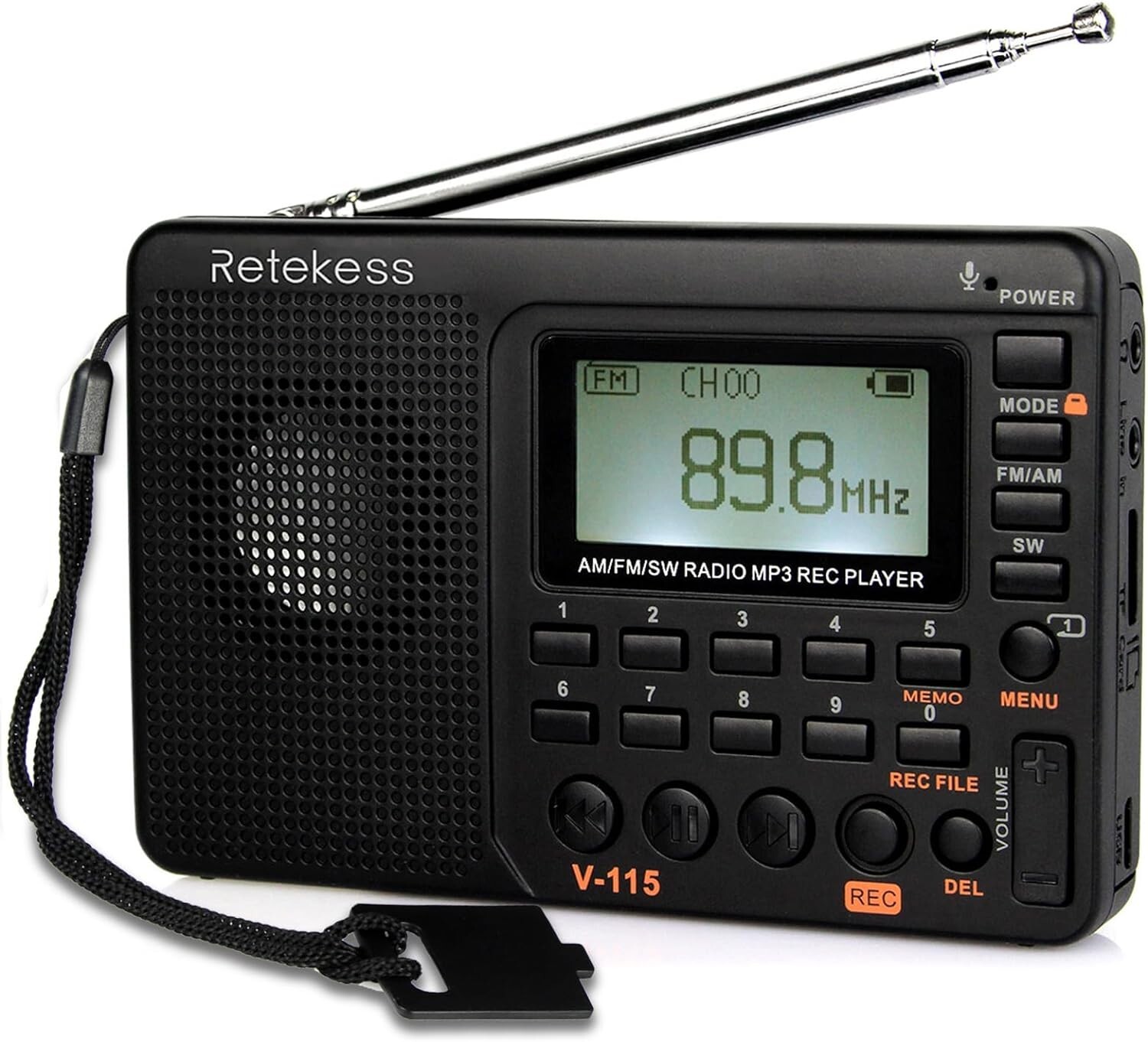 Retekess V115 Radio Portatile,AM FM SW Radio USB AUX TF, Batteria Ricaricabile