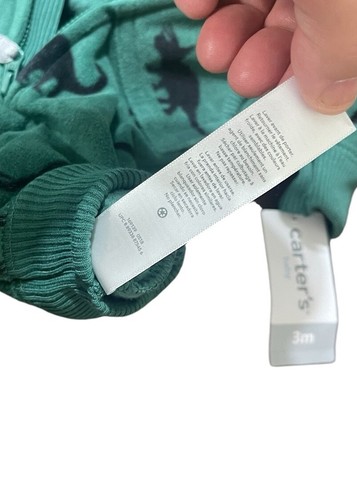 CARTER'S Baby Boy Size 3 Months Hooded Dinosaur-Print Fleece Coverall Retail $20 - Picture 7 of 7