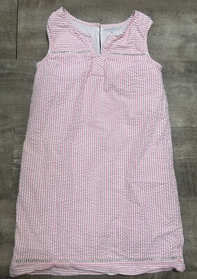 Vineyard Vines Girls Pink White Seersucker Shift Dress Sz 14