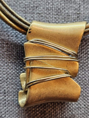 Vintage Chico's Gold Tone Leather Corded Brass Pendant Necklace 20" As Is!! - Picture 2 of 12